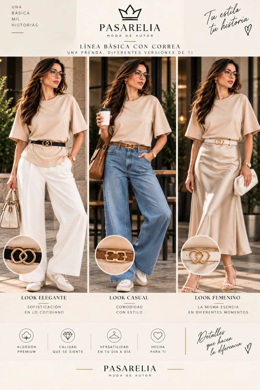 Camiseta algodón premium unicolor con cinturón — foto 3