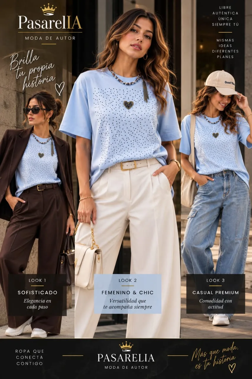 Camiseta Azul cielo con pedrería y aplique corazón — foto 2