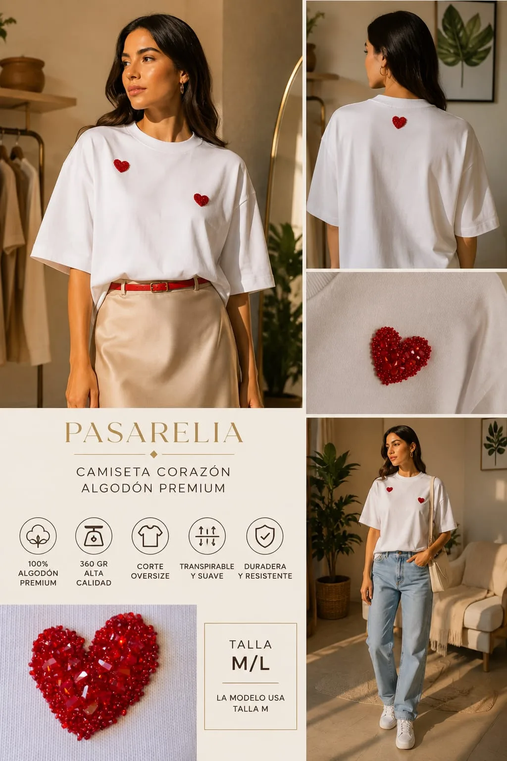 Camiseta blanca 2 corazones