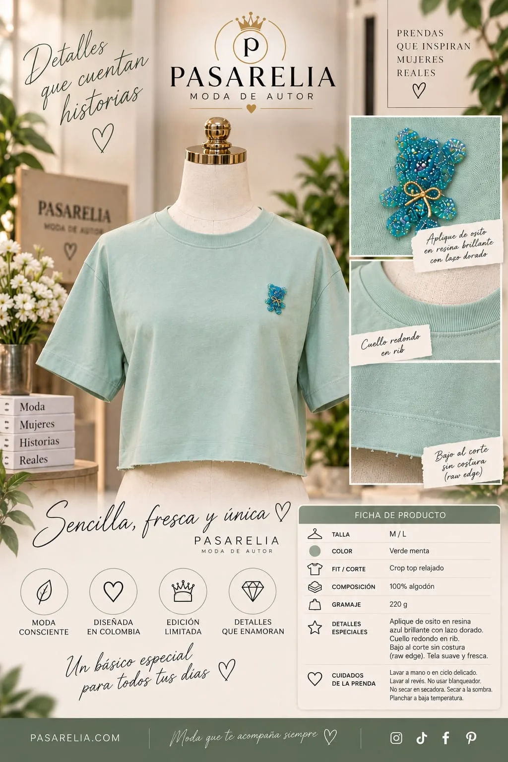 Camiseta corta Teddy Mint — foto 3