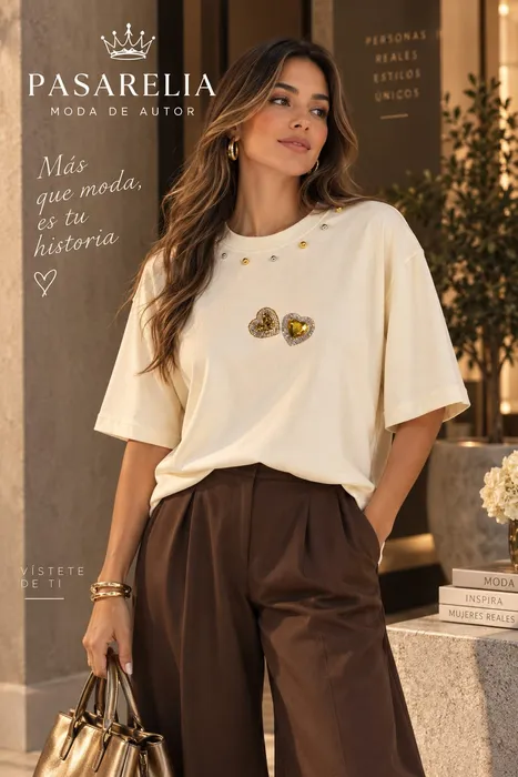 Camiseta crema 2 corazones