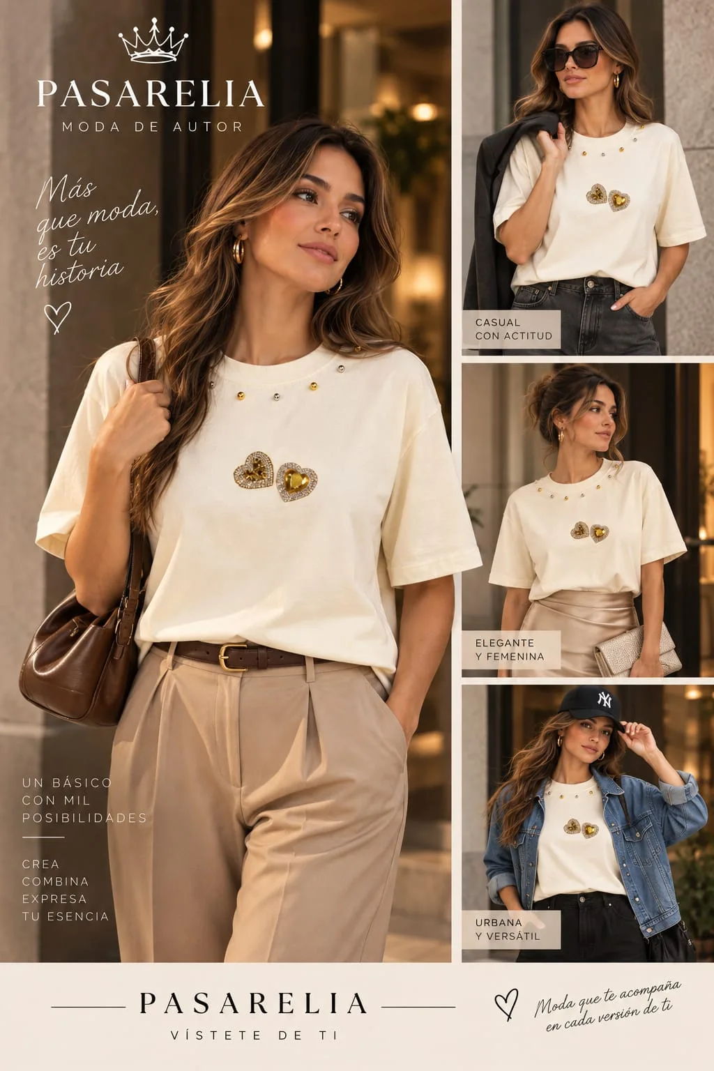 Camiseta crema 2 corazones — foto 2