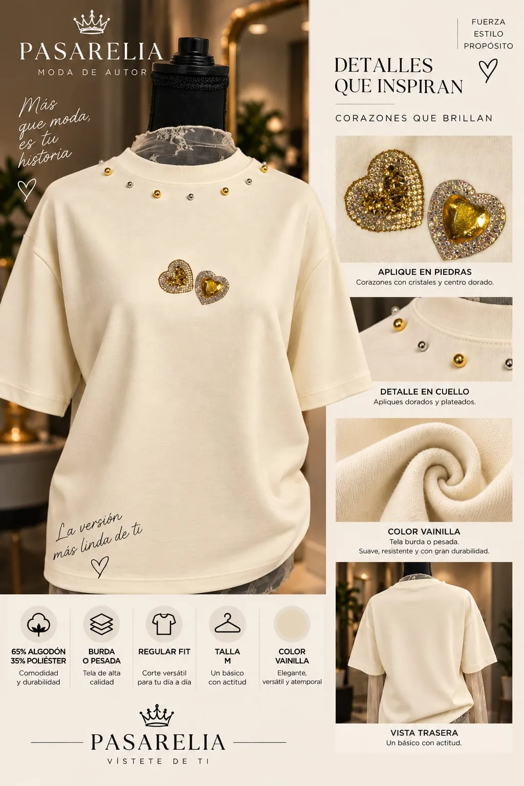 Camiseta crema 2 corazones — foto 3