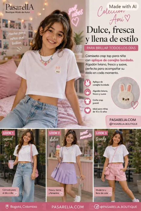 Camiseta Crop Top Ami, aplique little bonny