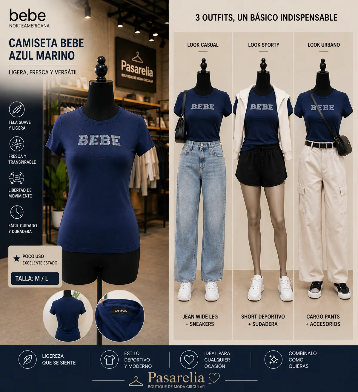 Camiseta dama azul Marino marca BeBe