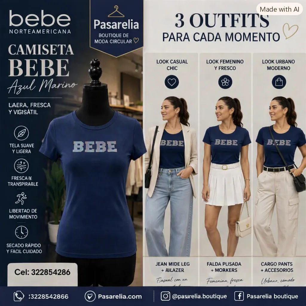 Camiseta dama azul Marino marca BeBe — foto 2