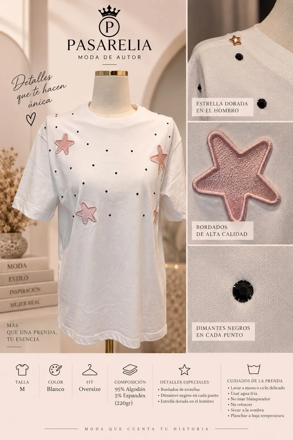 Camiseta estrella con lunares negros