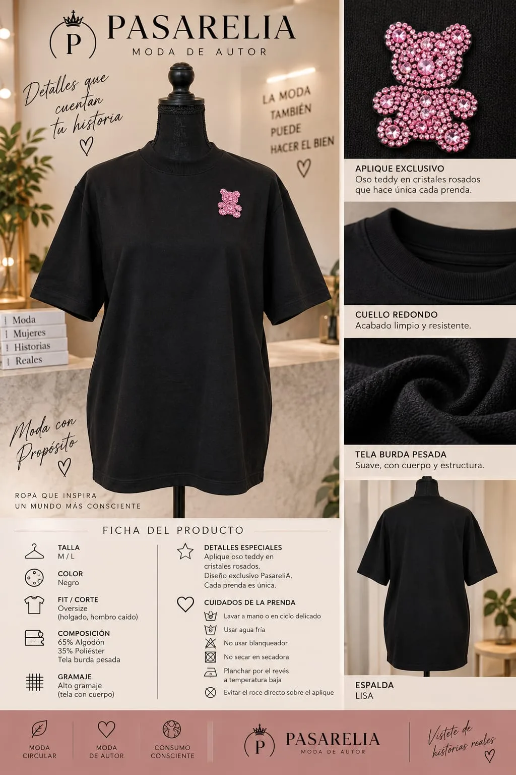 Camiseta Negra con aplique  de oso — foto 5