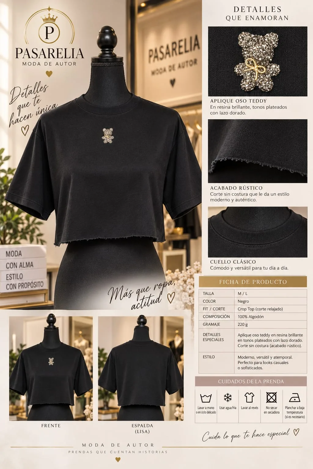 Camiseta Negra corta de oso — foto 3