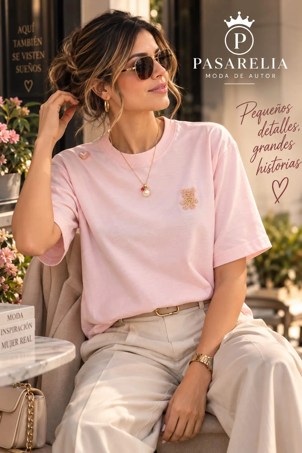 Camiseta rosada aplique oso — foto 3