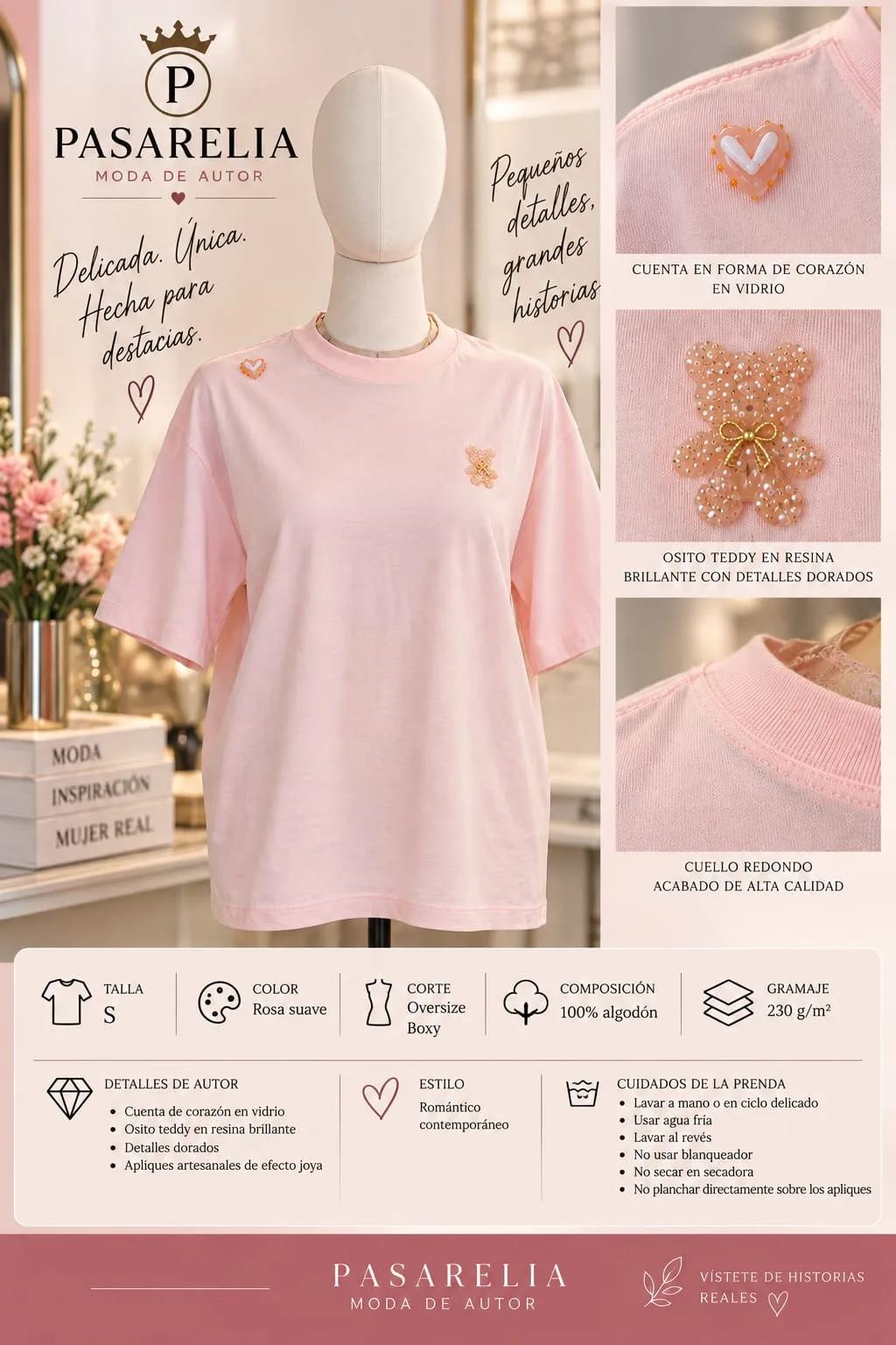 Camiseta rosada aplique oso — foto 4