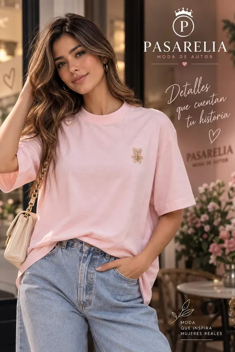 Camiseta rosada aplique oso