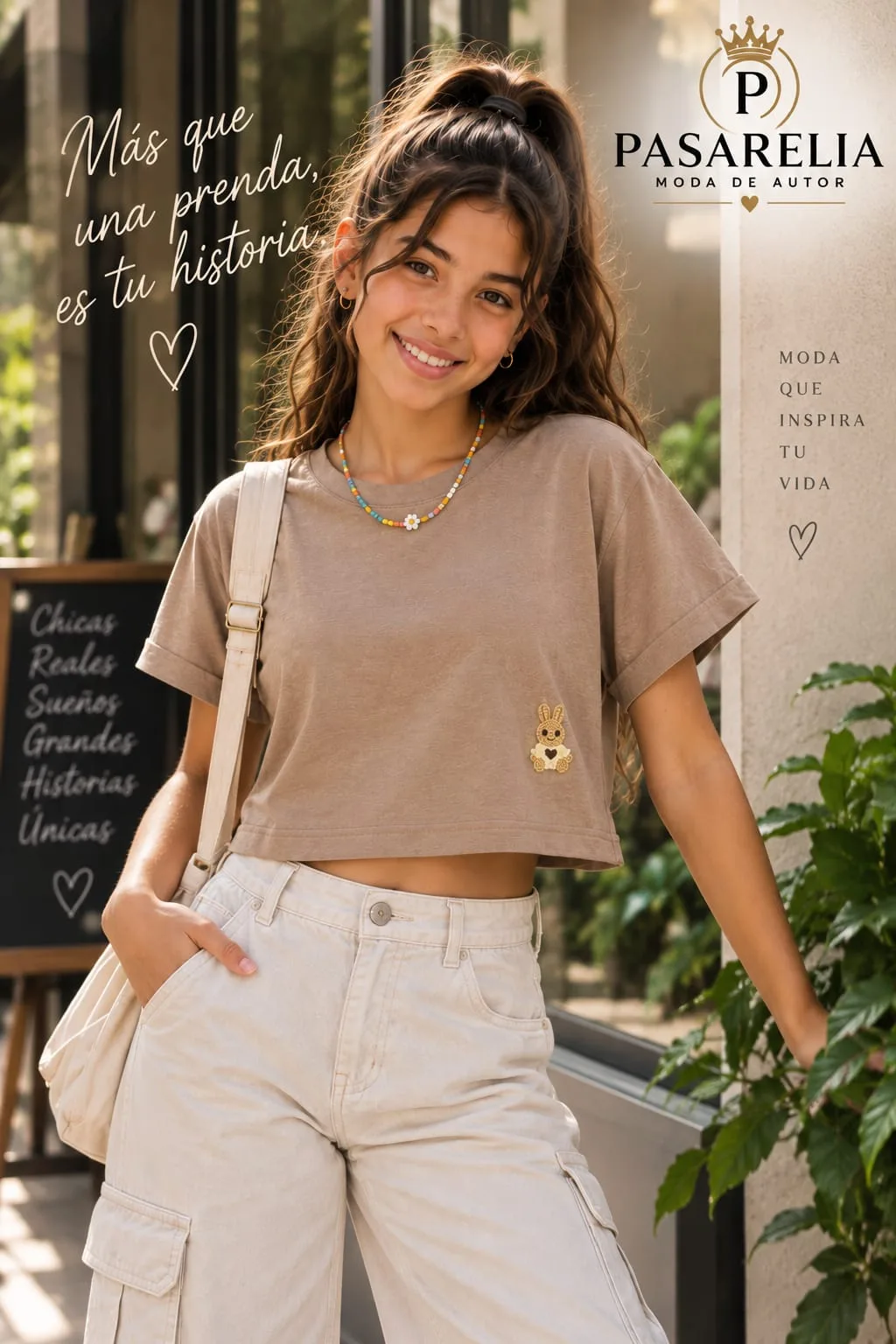 Camiseta Top Crop para niña aplique Teddy check