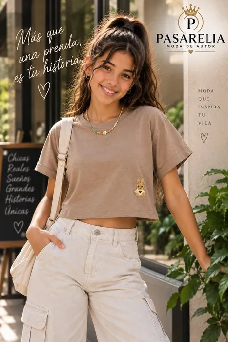 Camiseta Top Crop para niña aplique Teddy check