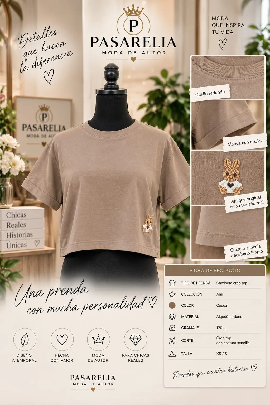 Camiseta Top Crop para niña aplique Teddy check — foto 3
