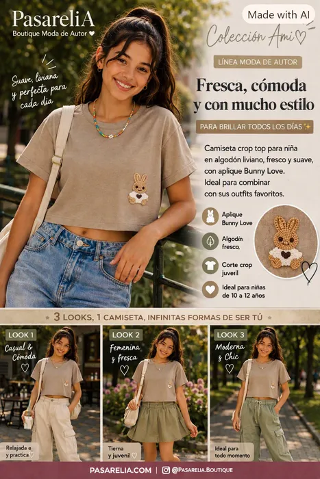 Camiseta Top Crop para niña aplique Teddy check