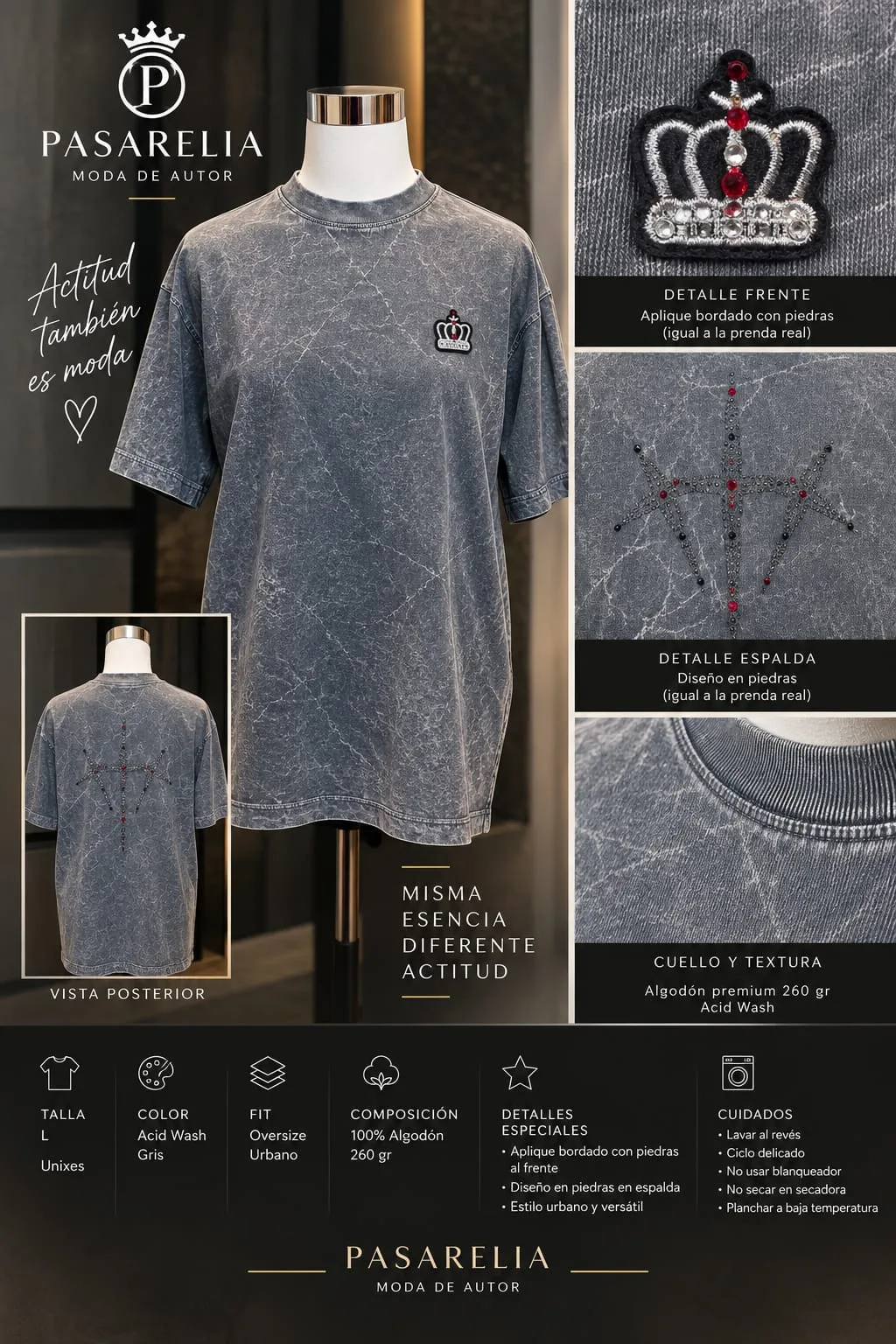 Acidwash unisex gris corona