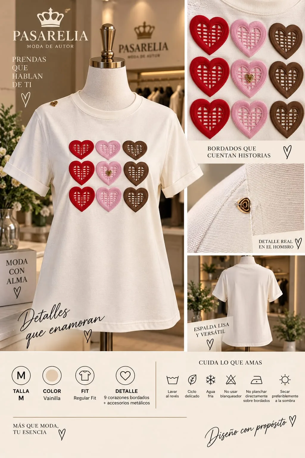 Camiseta vainilla 9 corazones