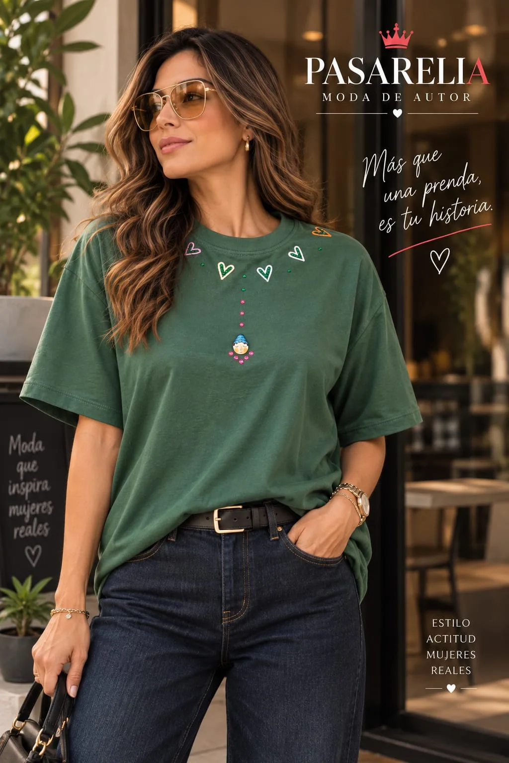 Cmirmseta verde oscura corazones